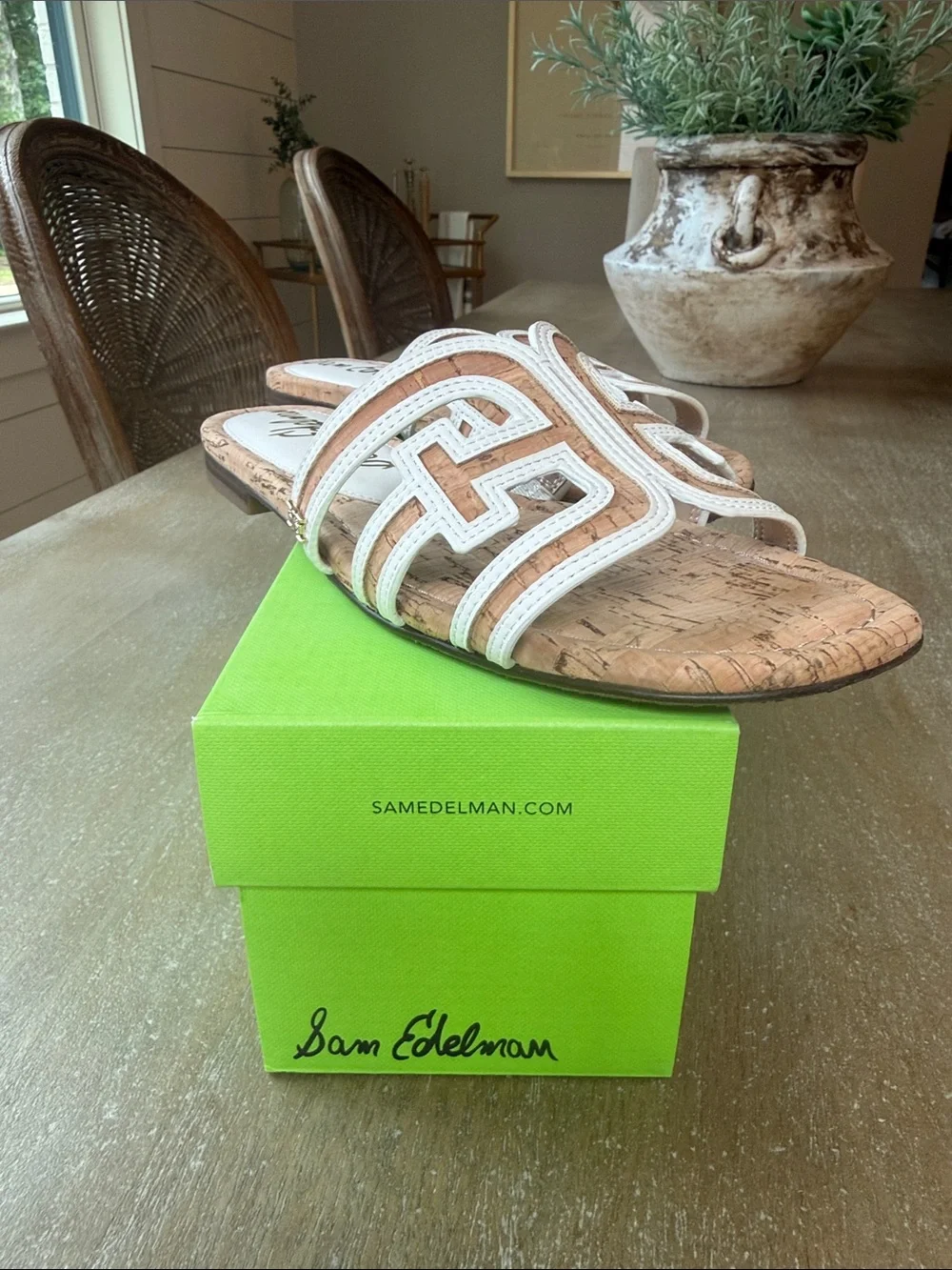 Sam Edelman Cork Slide Sandals in Natural and White, Bay Multi